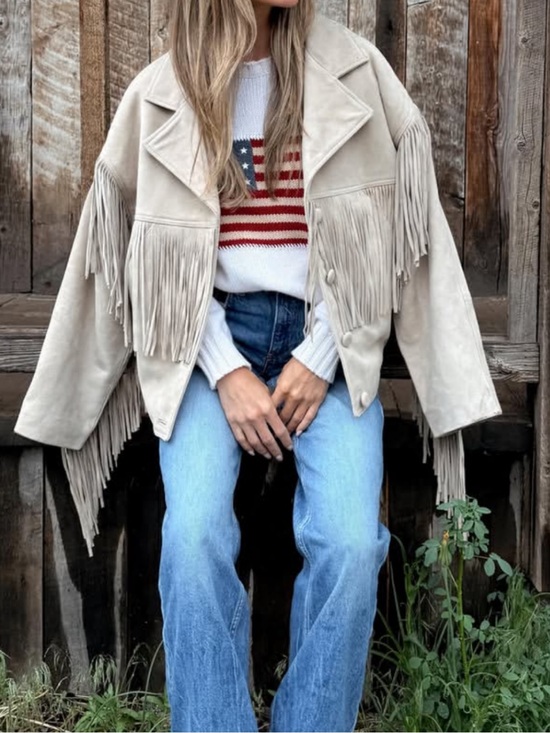 Sandro Jackets & Blazers - Sandro Beige Fringed Suede Jacket